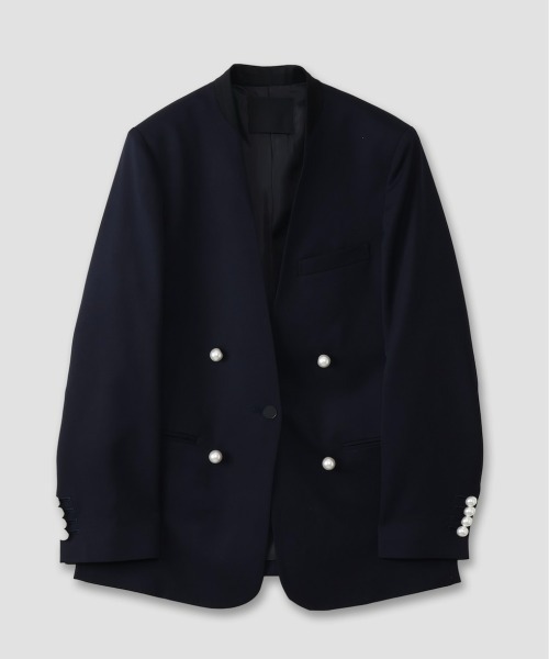 CINOH(チノ)の「BLACK FORMAL NO COLLAR JACKET(ノーカラージャケット・レディース・ブラック/ネイビー/ネイビー系・36/40/38)」の12枚目の写真