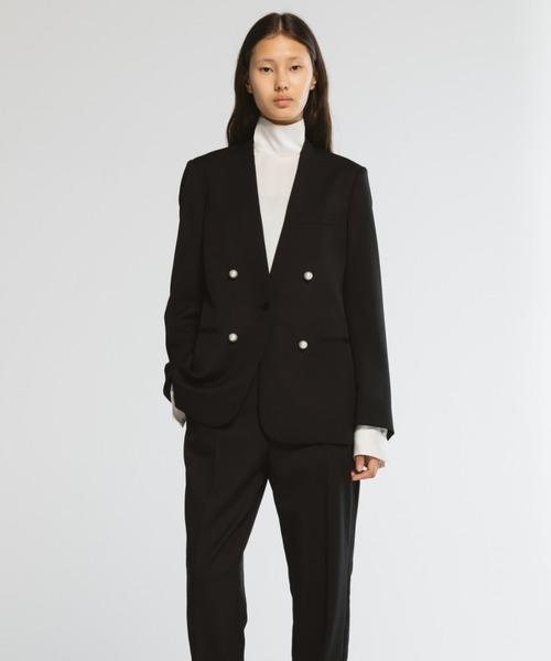 CINOH(チノ)の「BLACK FORMAL NO COLLAR JACKET(ノーカラージャケット・レディース・ブラック/ネイビー/ネイビー系・36/40/38)」の10枚目の写真