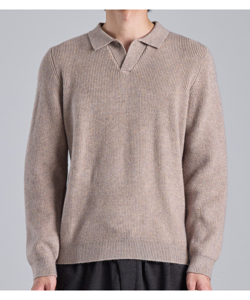 BUTTON SEOUL（ボタンソウル）の「ウールブレンドワンボタンカラーニット（ベージュ）（ポロシャツ・メンズ・その他・MEDIUM/LARGE/X-LARGE）」の2枚目の写真