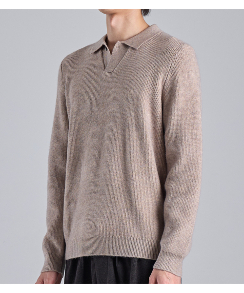 BUTTON SEOUL（ボタンソウル）の「ウールブレンドワンボタンカラーニット（ベージュ）（ポロシャツ・メンズ・その他・MEDIUM/LARGE/X-LARGE）」の3枚目の写真