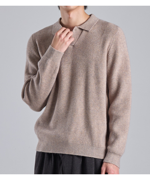 BUTTON SEOUL（ボタンソウル）の「ウールブレンドワンボタンカラーニット（ベージュ）（ポロシャツ・メンズ・その他・MEDIUM/LARGE/X-LARGE）」の6枚目の写真