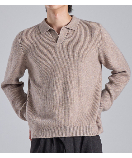 BUTTON SEOUL（ボタンソウル）の「ウールブレンドワンボタンカラーニット（ベージュ）（ポロシャツ・メンズ・その他・MEDIUM/LARGE/X-LARGE）」の7枚目の写真