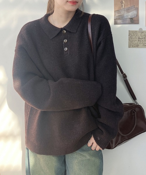 AS KNOW AS plus（アズノゥアズプラス）の「♪衿付きポロニットプルオーバー【UNISEX ITEM】（ニット/セーター・レディース・グレー/ブラウン/ブルーグリーン・FREE）」の3枚目の写真