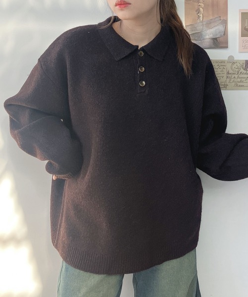 AS KNOW AS plus（アズノゥアズプラス）の「♪衿付きポロニットプルオーバー【UNISEX ITEM】（ニット/セーター・レディース・グレー/ブラウン/ブルーグリーン・FREE）」の8枚目の写真
