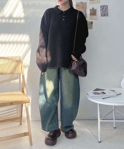 AS KNOW AS plus（アズノゥアズプラス）の「♪衿付きポロニットプルオーバー【UNISEX ITEM】（ニット/セーター・レディース・グレー/ブラウン/ブルーグリーン・FREE）」の11枚目の写真