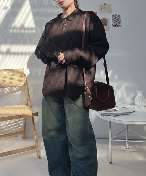 AS KNOW AS plus（アズノゥアズプラス）の「♪衿付きポロニットプルオーバー【UNISEX ITEM】（ニット/セーター・レディース・グレー/ブラウン/ブルーグリーン・FREE）」の10枚目の写真