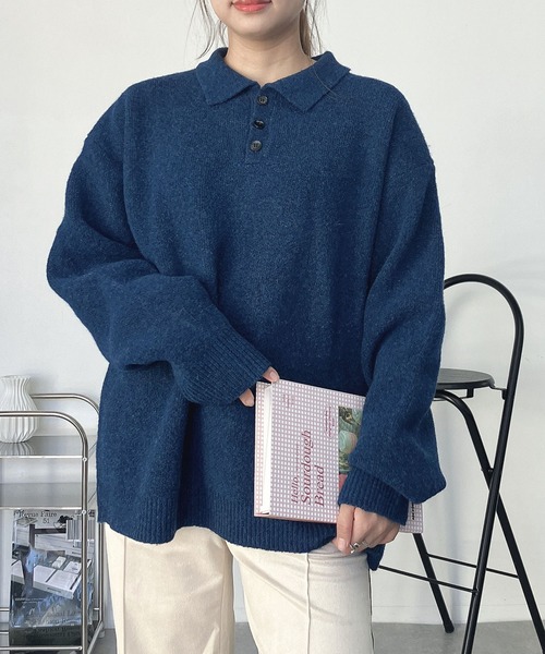 AS KNOW AS plus（アズノゥアズプラス）の「♪衿付きポロニットプルオーバー【UNISEX ITEM】（ニット/セーター・レディース・グレー/ブラウン/ブルーグリーン・FREE）」の17枚目の写真