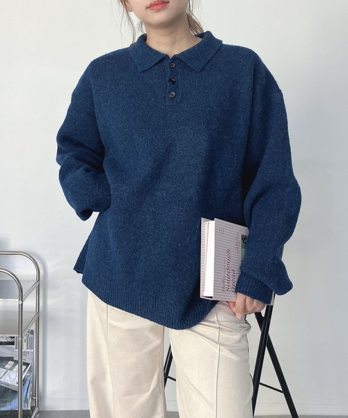AS KNOW AS plus（アズノゥアズプラス）の「♪衿付きポロニットプルオーバー【UNISEX ITEM】（ニット/セーター・レディース・グレー/ブラウン/ブルーグリーン・FREE）」の18枚目の写真