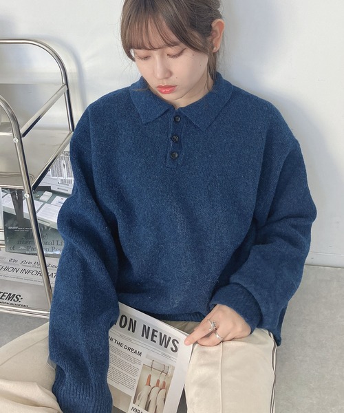 AS KNOW AS plus（アズノゥアズプラス）の「♪衿付きポロニットプルオーバー【UNISEX ITEM】（ニット/セーター・レディース・グレー/ブラウン/ブルーグリーン・FREE）」の16枚目の写真