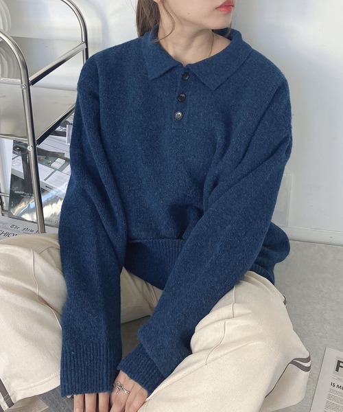 AS KNOW AS plus（アズノゥアズプラス）の「♪衿付きポロニットプルオーバー【UNISEX ITEM】（ニット/セーター・レディース・グレー/ブラウン/ブルーグリーン・FREE）」の15枚目の写真