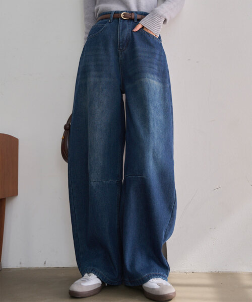 裏起毛 ] 裏ファーバレルレッグデニムパンツ（デニムパンツ）｜KOBE