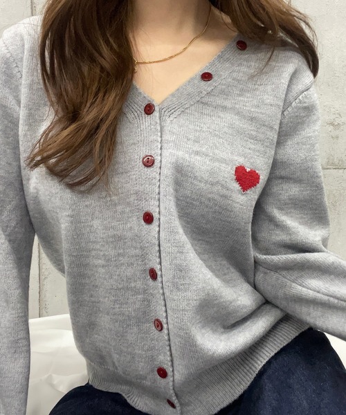 ROGER AND RAW(ロジャーアンドロウ)の「ハート ジャガードニットカーディガン(カーディガン/ボレロ・レディース・グレー/ホワイト・FREE)」の2枚目の写真