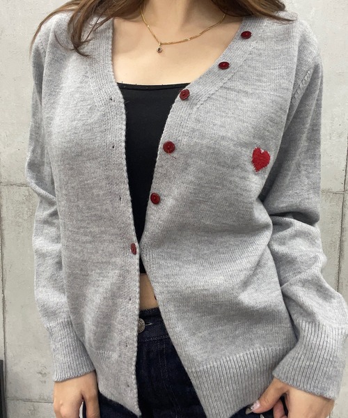 ROGER AND RAW(ロジャーアンドロウ)の「ハート ジャガードニットカーディガン(カーディガン/ボレロ・レディース・グレー/ホワイト・FREE)」の7枚目の写真
