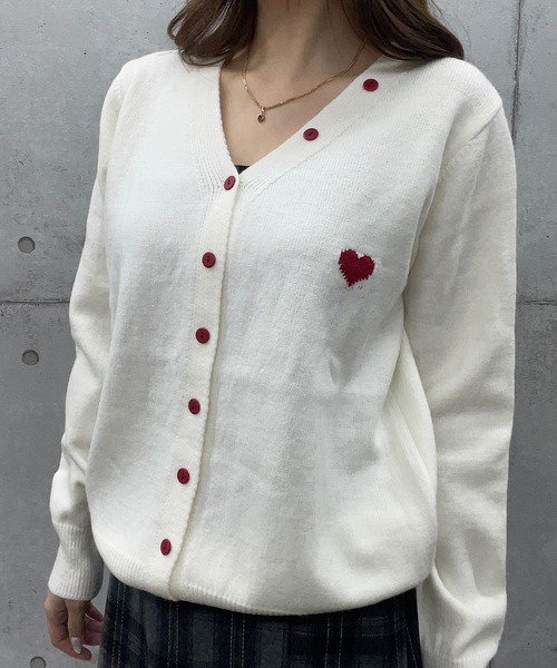ROGER AND RAW(ロジャーアンドロウ)の「ハート ジャガードニットカーディガン(カーディガン/ボレロ・レディース・グレー/ホワイト・FREE)」の9枚目の写真