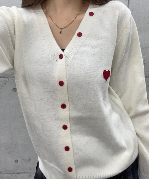 ROGER AND RAW(ロジャーアンドロウ)の「ハート ジャガードニットカーディガン(カーディガン/ボレロ・レディース・グレー/ホワイト・FREE)」の13枚目の写真