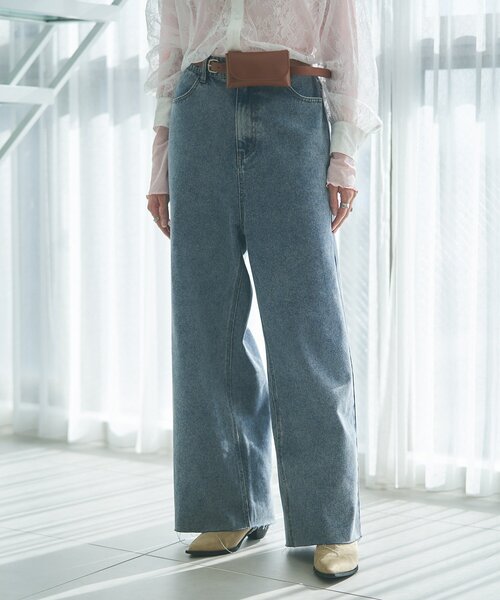Remind me and forever(リマインドミーアンドフォーエバー)の「【2026SS】【ウエスト調節&セルフカット可能】デニムリメイクライクワイドパン(デニムパンツ・レディース・スミクロ/ワンウォッシュ・FREE)」の1枚目の写真