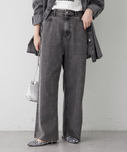 Remind me and forever(リマインドミーアンドフォーエバー)の「【2026SS】【ウエスト調節&セルフカット可能】デニムリメイクライクワイドパン(デニムパンツ・レディース・スミクロ/ワンウォッシュ・FREE)」の13枚目の写真