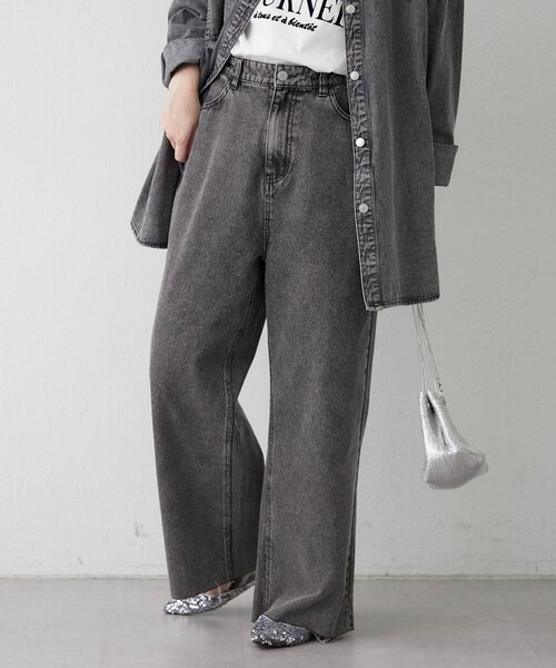 Remind me and forever(リマインドミーアンドフォーエバー)の「【2026SS】【ウエスト調節&セルフカット可能】デニムリメイクライクワイドパン(デニムパンツ・レディース・スミクロ/ワンウォッシュ・FREE)」の14枚目の写真