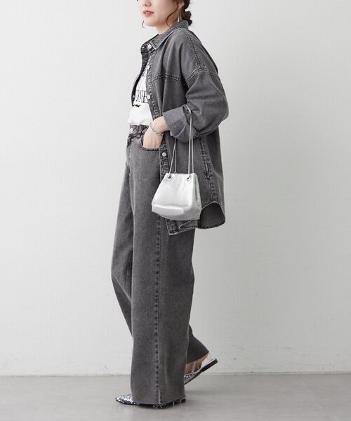 Remind me and forever(リマインドミーアンドフォーエバー)の「【2026SS】【ウエスト調節&セルフカット可能】デニムリメイクライクワイドパン(デニムパンツ・レディース・スミクロ/ワンウォッシュ・FREE)」の16枚目の写真