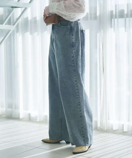 Remind me and forever(リマインドミーアンドフォーエバー)の「【2026SS】【ウエスト調節&セルフカット可能】デニムリメイクライクワイドパン(デニムパンツ・レディース・スミクロ/ワンウォッシュ・FREE)」の5枚目の写真