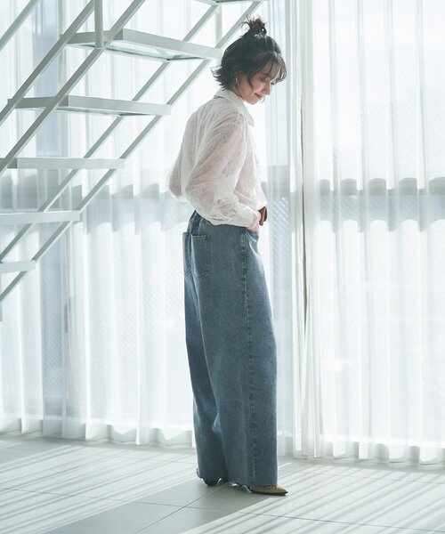 Remind me and forever(リマインドミーアンドフォーエバー)の「【2026SS】【ウエスト調節&セルフカット可能】デニムリメイクライクワイドパン(デニムパンツ・レディース・スミクロ/ワンウォッシュ・FREE)」の6枚目の写真