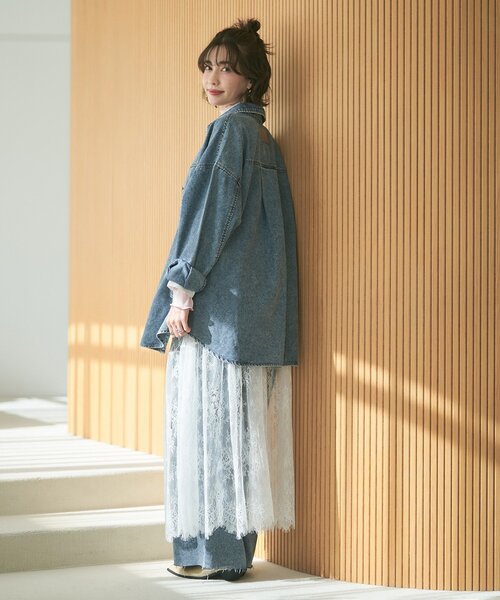 Remind me and forever(リマインドミーアンドフォーエバー)の「【2026SS】【ウエスト調節&セルフカット可能】デニムリメイクライクワイドパン(デニムパンツ・レディース・スミクロ/ワンウォッシュ・FREE)」の11枚目の写真