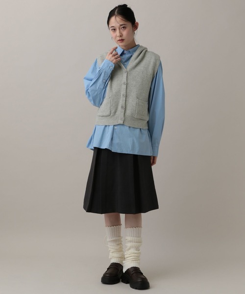 3.3 Field Trip （3.3フィールドトリップ）の「3.3 Field Trip／ボタンフード付きベスト（ベスト・レディース・ブラック/アイボリー/グレー・FREE）」の7枚目の写真