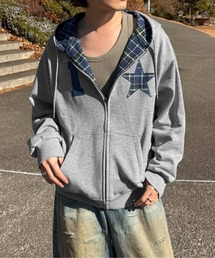 リバーシブルチェックジップパーカー