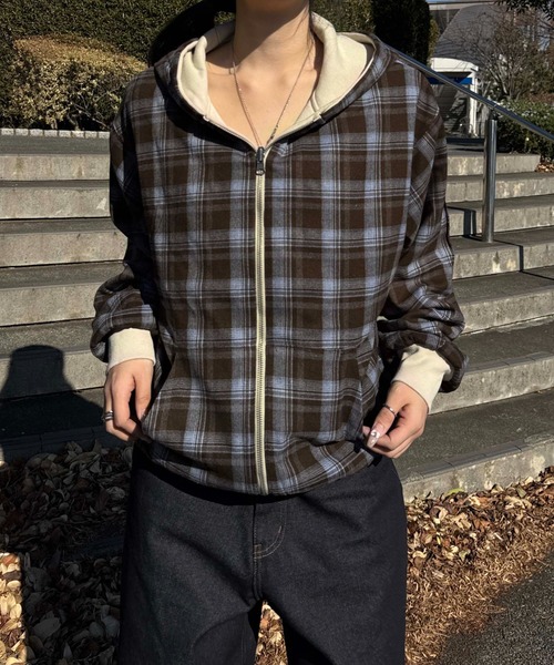 sedacle(セダクル)の「リバーシブルチェックジップパーカー(パーカー・メンズ・グレー/ベージュ/レッド・SMALL/MEDIUM/LARGE)」の19枚目の写真