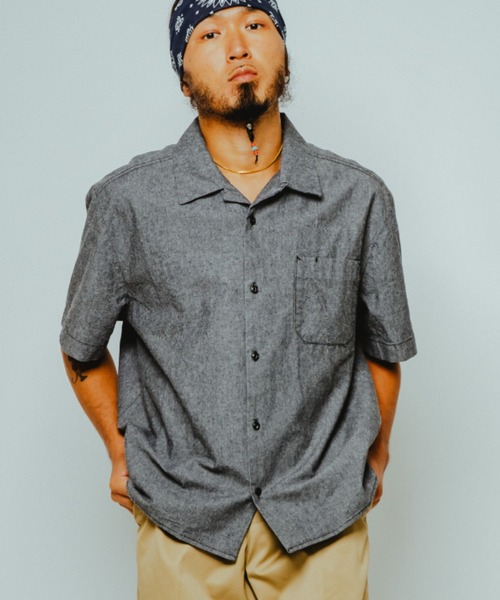 BIG MIKE(ビッグマイク)の「BIG MIKE ビッグマイク / 26春夏新作 セットアップ対応 シャンブレー オープンカラー 半袖 シャツ //// 102625400(シャツ/ブラウス・メンズ・ブラック/ナチュラル/ダークインディゴブルー・MEDIUM/LARGE/X-LARGE)」の14枚目の写真