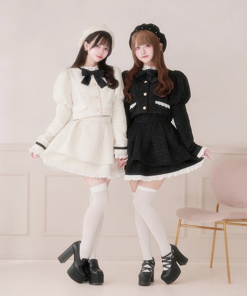 Pal elfy(パルエルフィー)の「コットンレースツイードスカート(スカート・レディース・ブラック/オフホワイト・L/フリー)」の10枚目の写真