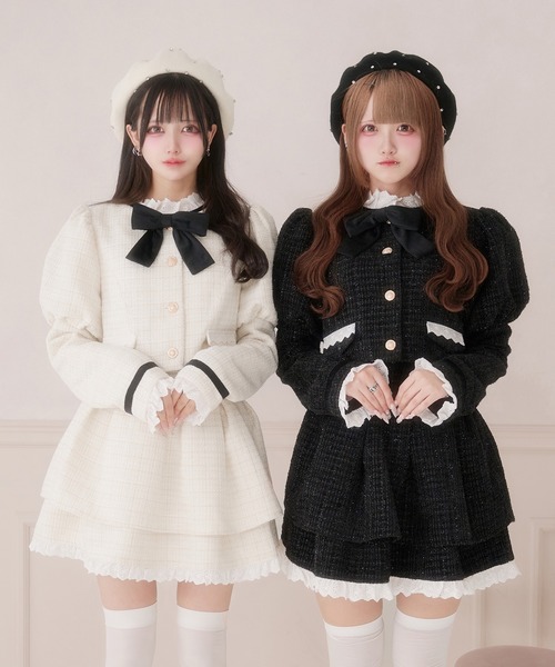 Pal elfy(パルエルフィー)の「コットンレースツイードスカート(スカート・レディース・ブラック/オフホワイト・L/フリー)」の13枚目の写真