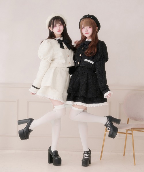 Pal elfy(パルエルフィー)の「コットンレースツイードスカート(スカート・レディース・ブラック/オフホワイト・L/フリー)」の11枚目の写真