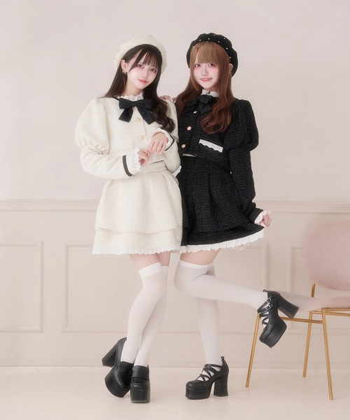Pal elfy(パルエルフィー)の「コットンレースツイードスカート(スカート・レディース・ブラック/オフホワイト・L/フリー)」の12枚目の写真
