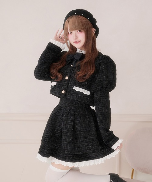 Pal elfy(パルエルフィー)の「コットンレースツイードスカート(スカート・レディース・ブラック/オフホワイト・L/フリー)」の8枚目の写真
