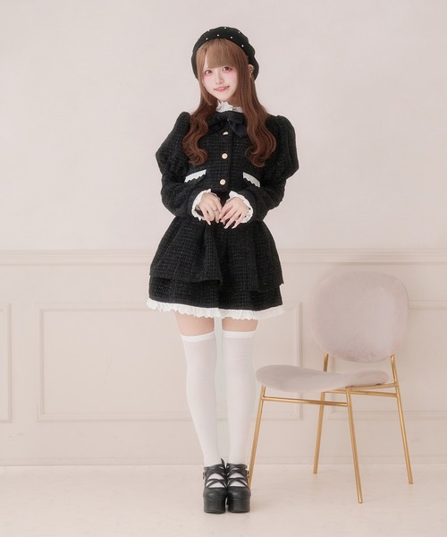 Pal elfy(パルエルフィー)の「コットンレースツイードスカート(スカート・レディース・ブラック/オフホワイト・L/フリー)」の3枚目の写真