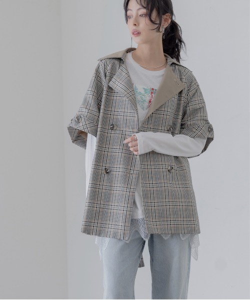 Eimee Law（エイミーロウ）の「ハーフスリーブ ミドル丈トレンチコート（トレンチコート・レディース・ベージュ/カーキ/ダークグレー・FREE）」の3枚目の写真