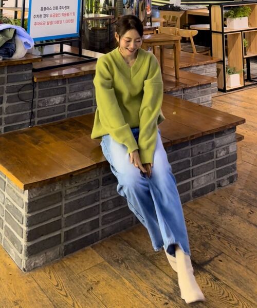 JINMANIA（ジンマニア）の「レディース ウォッシング ロング ワイド デニムパンツ (ライトブルー)（デニムパンツ・レディース・その他・S/M/L/XL/XS）」の4枚目の写真