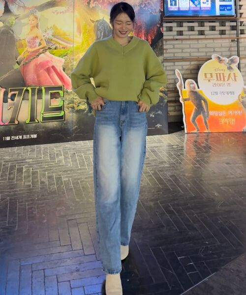 JINMANIA（ジンマニア）の「レディース ウォッシング ロング ワイド デニムパンツ (ライトブルー)（デニムパンツ・レディース・その他・S/M/L/XL/XS）」の3枚目の写真
