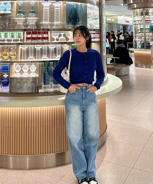 JINMANIA（ジンマニア）の「レディース ウォッシング ロング ワイド デニムパンツ (ライトブルー)（デニムパンツ・レディース・その他・S/M/L/XL/XS）」の2枚目の写真