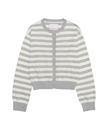 STRIPE ROUND NECK CARDIGAN GREY