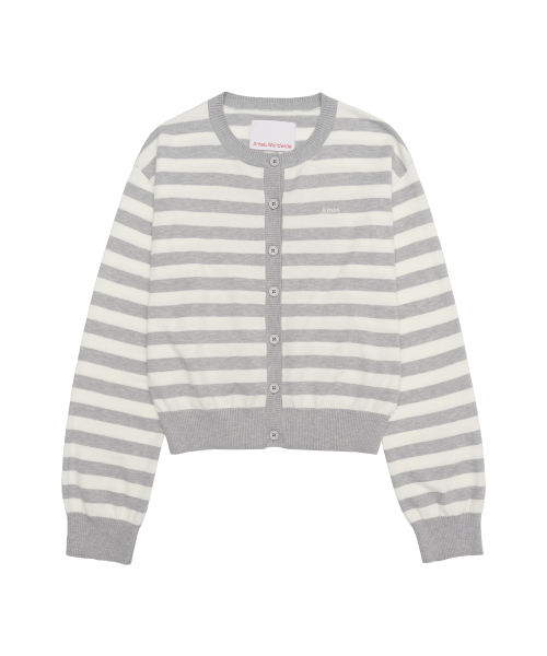STRIPE ROUND NECK CARDIGAN GREY