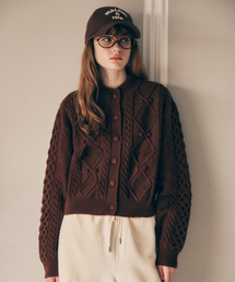WOOL BUTTON CABLE CARDIGAN BROWN