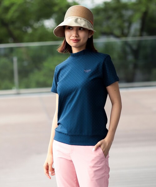 BEAMS GOLF(ビームスゴルフ)の「PURPLE LABEL / バスケット ジャカード編み モックネックシャツ(スウェット・レディース・ホワイト/ネイビー・LARGE/SMALL/MEDIUM)」の2枚目の写真