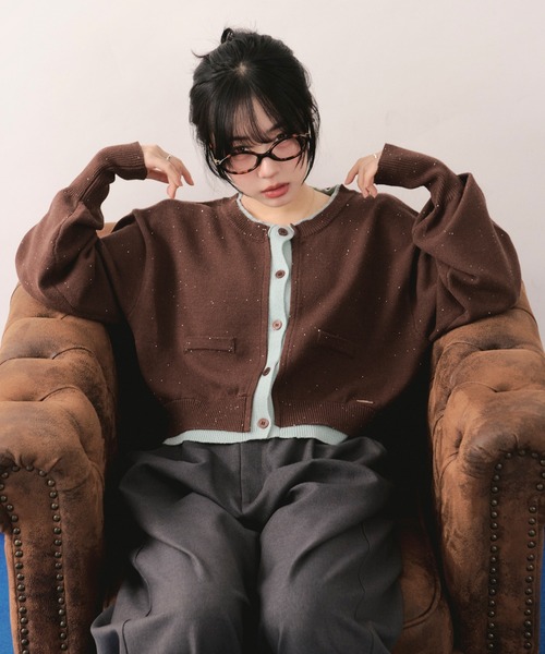 loin nuit(ロワンニュイ)の「layered design cardigan / レイヤードデザインカーディガン(カーディガン/ボレロ・レディース・グレー/ブラウン・FREE)」の7枚目の写真