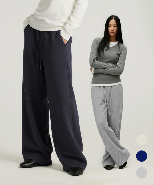BUTTON SEOUL（ボタンソウル）の「[ウィメンズ] エアレイヤーライオセルワイドパンツ (3カラー)（スウェットパンツ・レディース・ミックスグレー/アイボリー/ネイビー・SMALL/MEDIUM/LARGE）」の4枚目の写真
