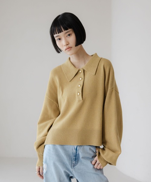 LOWRYS FARM（ローリーズファーム）の「ポロニットLS 648065（ニット/セーター・レディース・イエロー/アイボリー/ブラウン/グレー・FREE）」の4枚目の写真