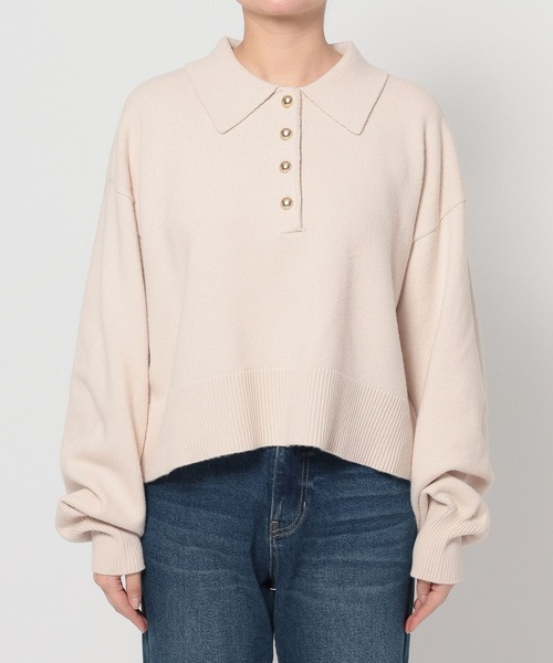 LOWRYS FARM（ローリーズファーム）の「ポロニットLS 648065（ニット/セーター・レディース・イエロー/アイボリー/ブラウン/グレー・FREE）」の5枚目の写真