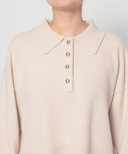 LOWRYS FARM（ローリーズファーム）の「ポロニットLS 648065（ニット/セーター・レディース・イエロー/アイボリー/ブラウン/グレー・FREE）」の8枚目の写真