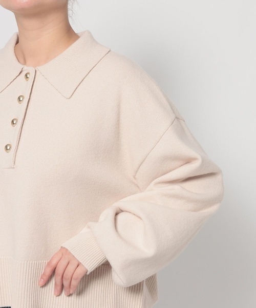 LOWRYS FARM（ローリーズファーム）の「ポロニットLS 648065（ニット/セーター・レディース・イエロー/アイボリー/ブラウン/グレー・FREE）」の9枚目の写真